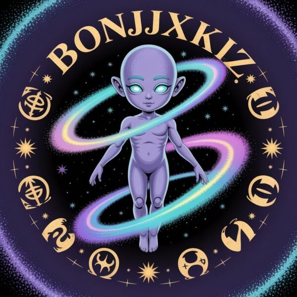 abstract concept illustration of bonjixkiz with mystical symbols and vibrant colors