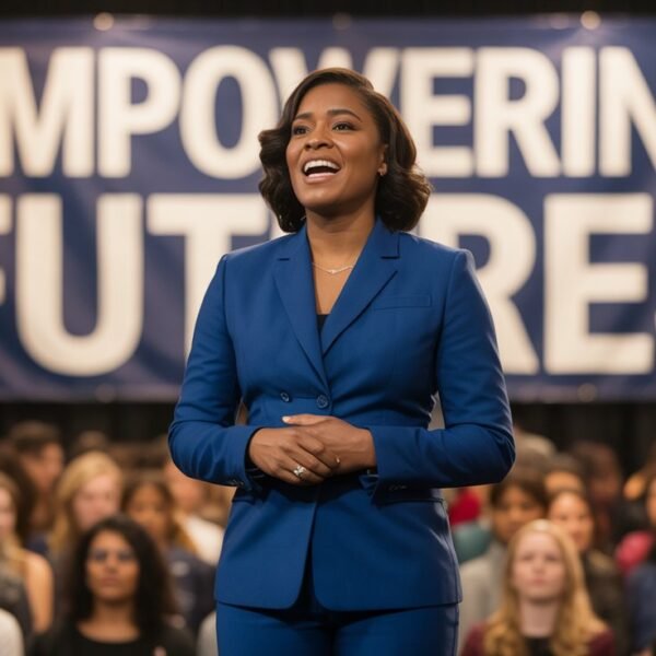 Gabby Pitso standing confidently during a public speech