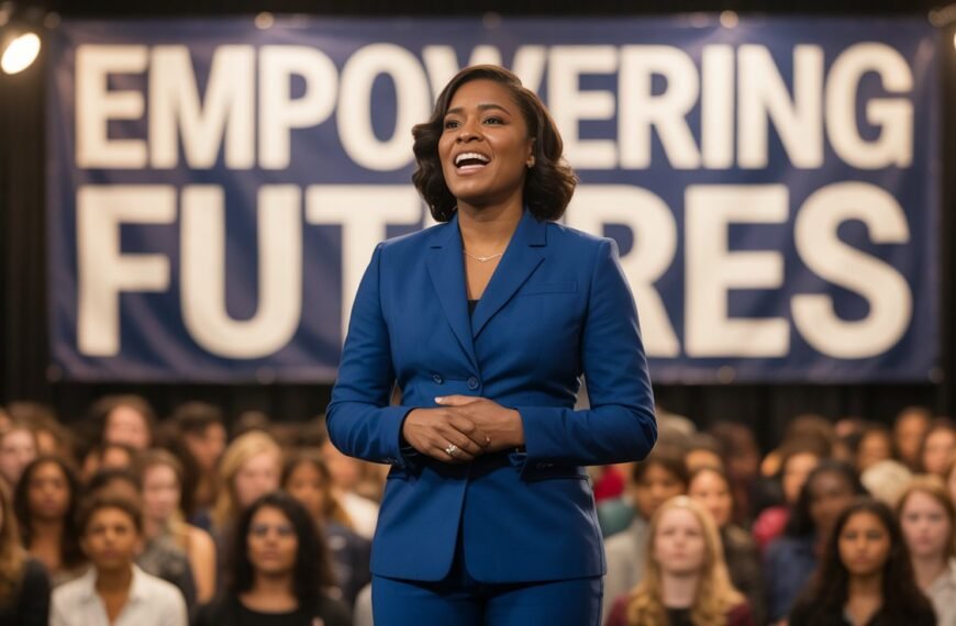 Gabby Pitso standing confidently during a public speech