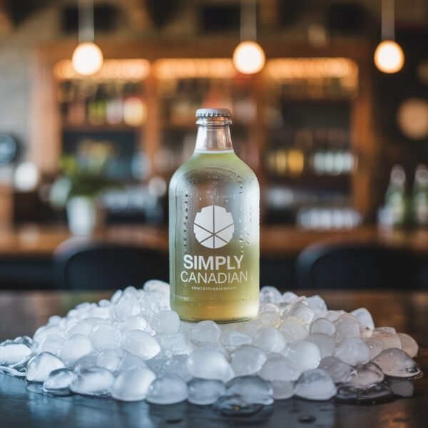 simplycanadian drink in a glass bottle on ice