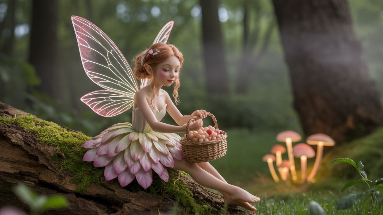 Cream Berry Fairy in a magical woodland setting